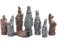 Berkeley Chess Royal Beast Metallic Chess Men with intricately sculpted King and unique design, featuring UK-made shimmering metallic pieces.