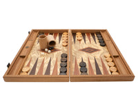 Luxury Olive Wood Burl Backgammon Set by Manopoulos with Luxury Wooden Cups