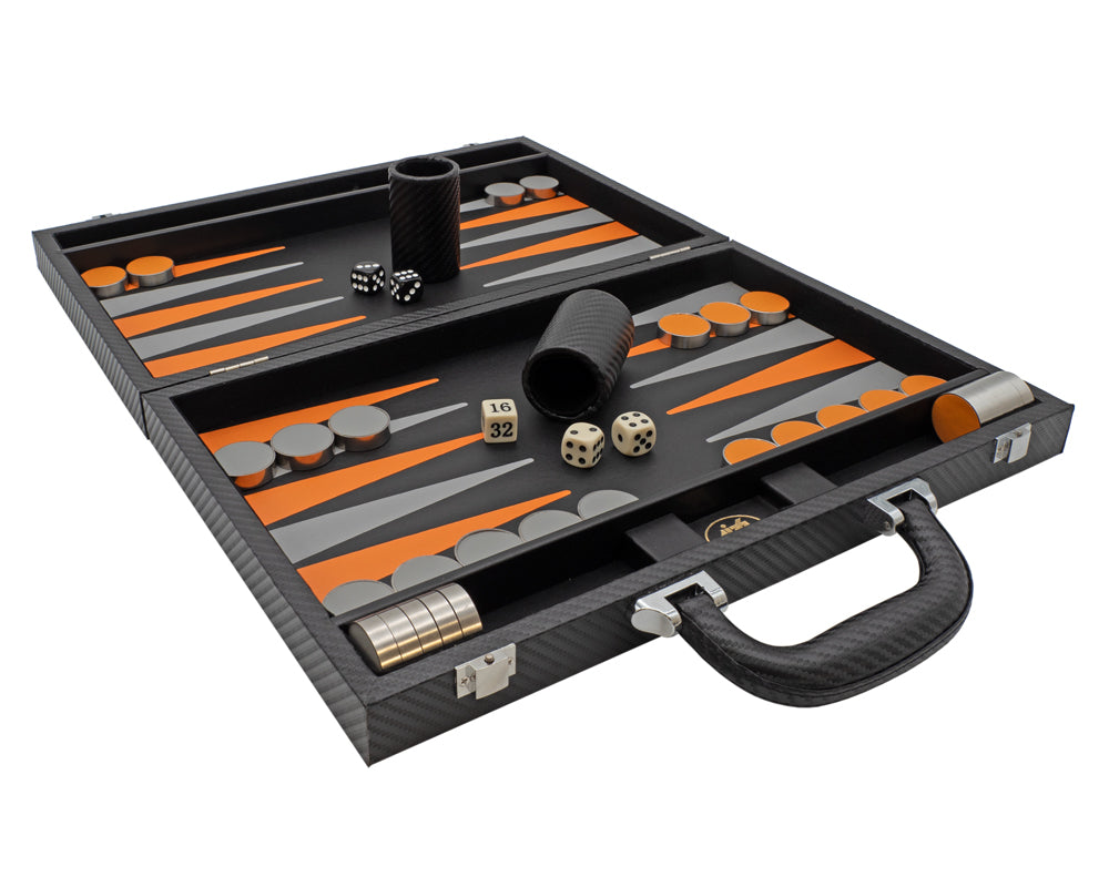 Italfama Set da Backgammon pieghevole in ecopelle nero e arancione