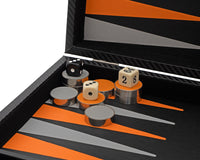 Italfama Set da Backgammon pieghevole in ecopelle nero e arancione