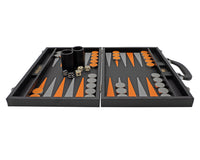 Italfama Set da Backgammon pieghevole in ecopelle nero e arancione