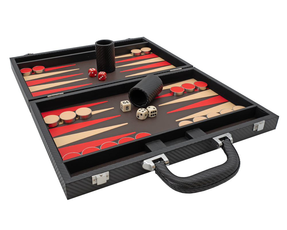 Italfama Set da Backgammon pieghevole in similpelle nero e rosso