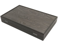 Set di Backgammon di lusso Manopoulos in ebano e rovere grigio con bicchieri deluxe da backgammon in vinile
