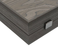 Set di Backgammon di lusso Manopoulos in ebano e rovere grigio con bicchieri deluxe da backgammon in vinile
