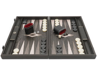 Set di Backgammon di lusso Manopoulos in ebano e rovere grigio con bicchieri deluxe da backgammon in vinile