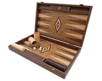 Il set da backgammon di lusso Manopoulos in radica di noce e wengé, con bicchieri da backgammon