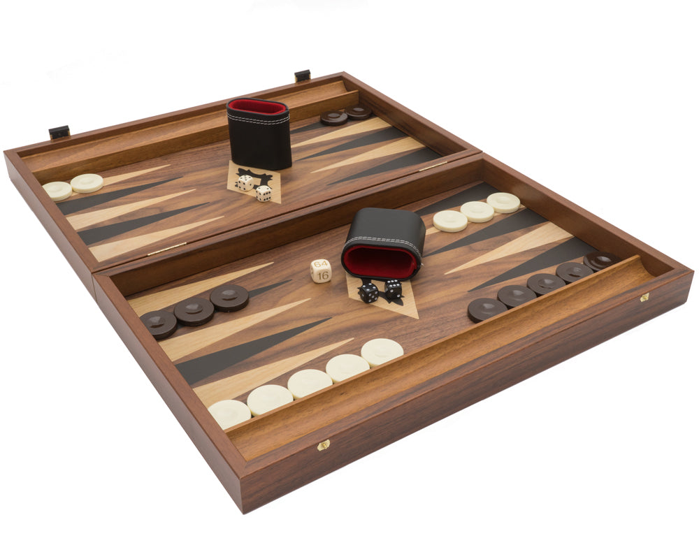 Manopoulos Set da Backgammon Club Grande in noce nero e rovere con bicchieri da backgammon Deluxe in vinile