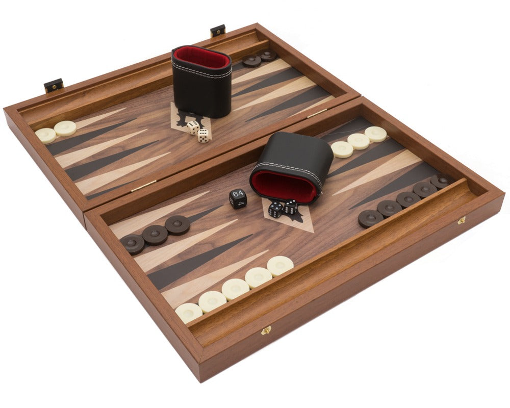 Manopoulos - Set da backgammon Club compatto in noce, nero e rovere con bicchieri da backgammon Deluxe in vinile