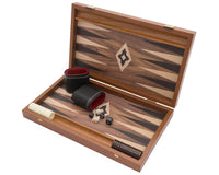 Manopoulos - Set da backgammon Club compatto in noce, nero e rovere con bicchieri da backgammon Deluxe in vinile