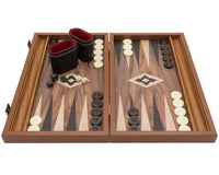 Manopoulos - Set da backgammon Club compatto in noce, nero e rovere con bicchieri da backgammon Deluxe in vinile