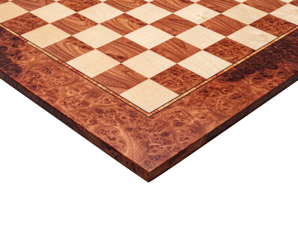 Scacchiera intarsiata in legno di olmo, 44 cm — Mastellone Giuseppe