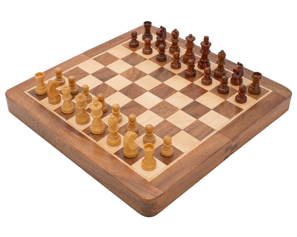 Set di scacchi di lusso da viaggio pieghevole in legno massello, magnetico, 25 cm