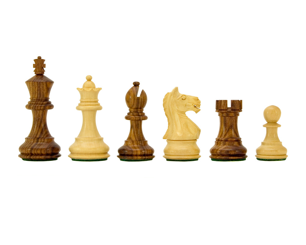 Pezzi degli scacchi Staunton Fierce Knight in Sheesham - 7,6 cm, con custodia per pezzi degli scacchi in legno scuro inclusa
