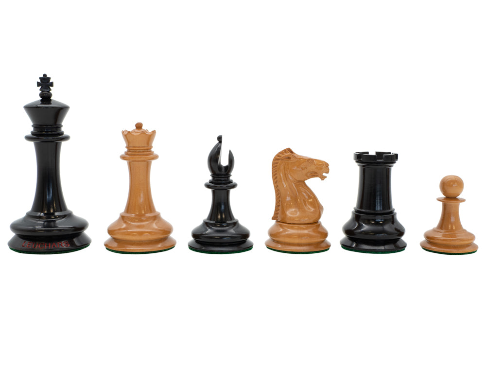 Leuchar Reproduction Ebony & Antiqued Boxwood Luxury Chess Pieces - 8.3cm