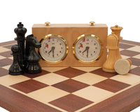 World Chess Championship — set di scacchi, orologio per scacchi e custodia per pezzi degli scacchi in legno