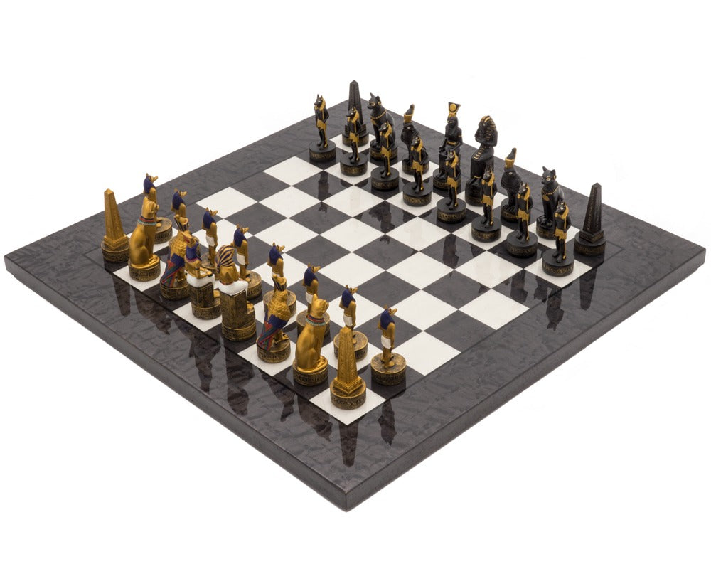 The Ancient Egypt Hand-Painted Themed Luxury Charcoal Chess Set by Italfama