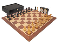 JJ Cooke Edition Set di scacchi Nero e Mogano con Custodia per pezzi degli scacchi e Orologio per scacchi digitale