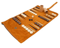Set Backgammon da Viaggio Arrotolabile in Camoscio Manopoulos - Cannella