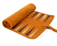 Set Backgammon da Viaggio Arrotolabile in Camoscio Manopoulos - Cannella