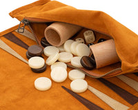 Set Backgammon da Viaggio Arrotolabile in Camoscio Manopoulos - Cannella
