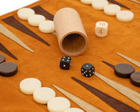 Set Backgammon da Viaggio Arrotolabile in Camoscio Manopoulos - Cannella