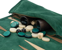 Manopoulos - set da Backgammon arrotolabile in camoscio da viaggio - Verde